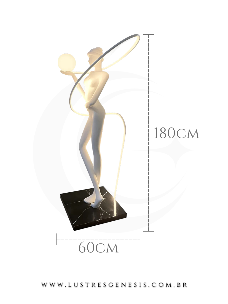 Coluna Decorativa Atena Branca em Resina Metal e Vidro